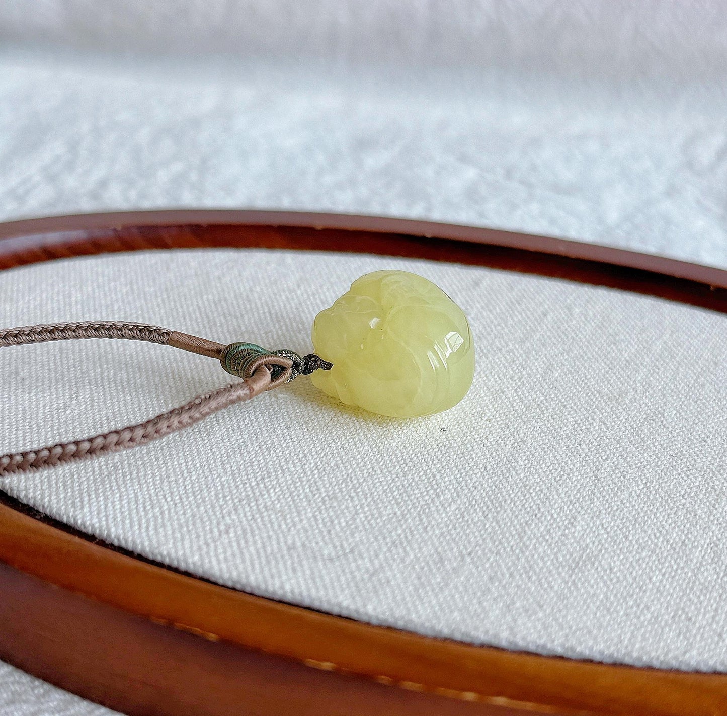 Natural Yellow Nephrite Jade Happy Buddha Pendant Necklace | Untreated Jade Stone | Adjustable Cord