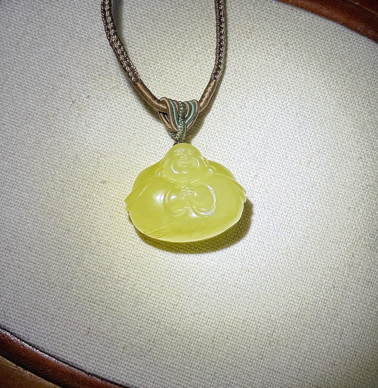 Natural Yellow Nephrite Jade Happy Buddha Pendant Necklace | Untreated Jade Stone | Adjustable Cord