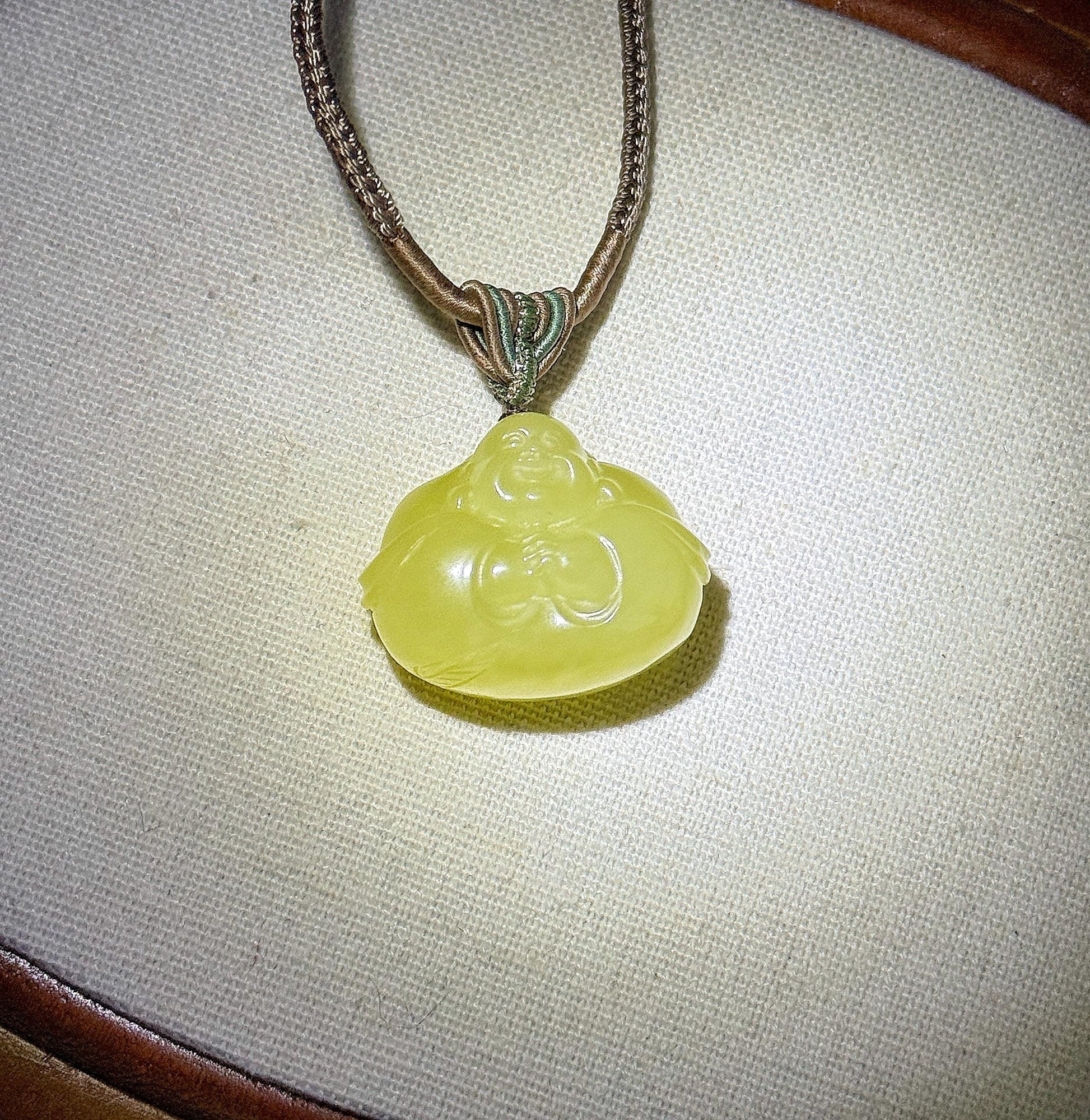 Natural Yellow Nephrite Jade Happy Buddha Pendant Necklace | Untreated Jade Stone | Adjustable Cord