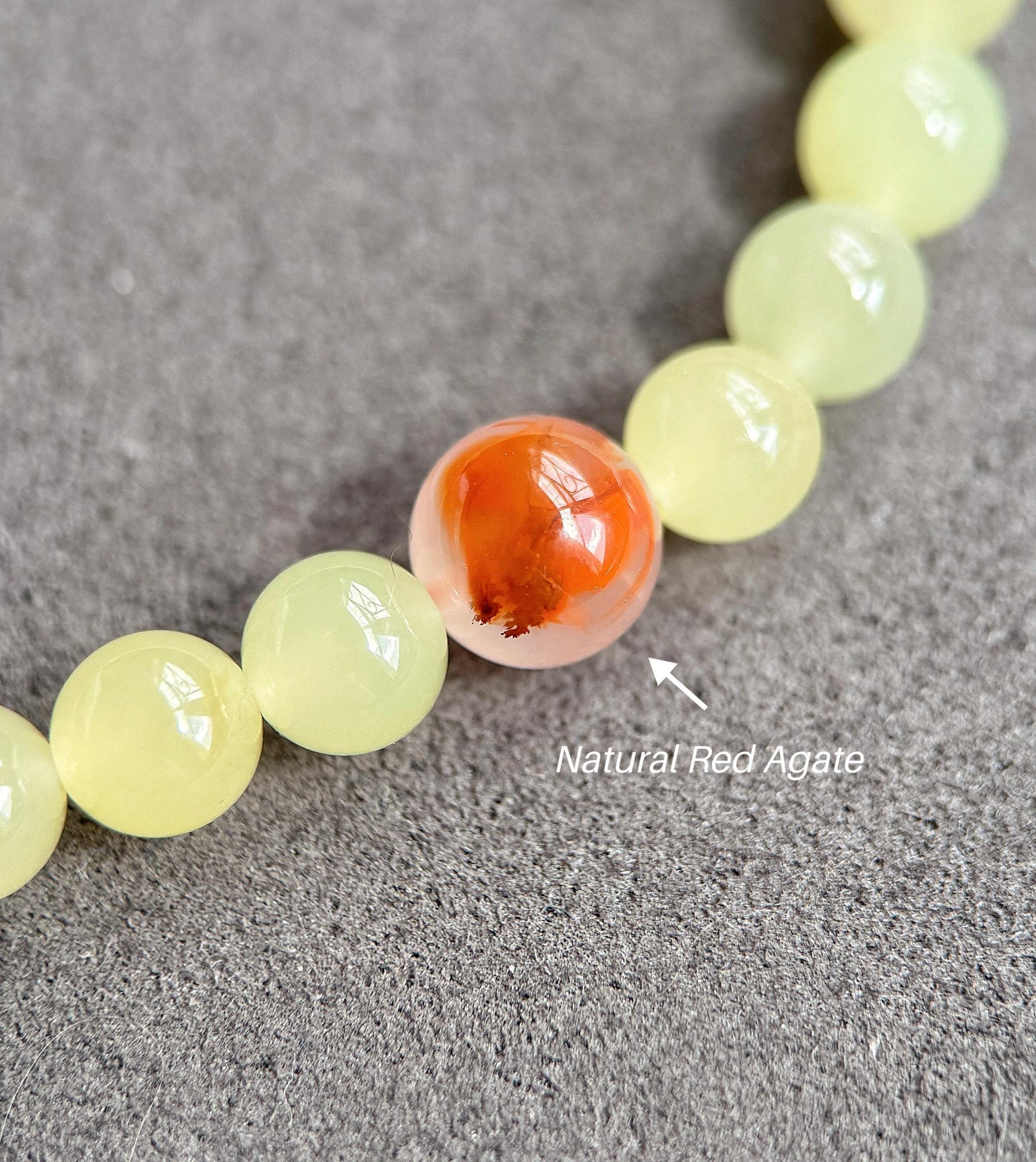 6mm Double Wrap Yellow Nephrite Jade Bracelet | White Jade & Red Agate Accent | Stretch Bracelet 6–6.75"