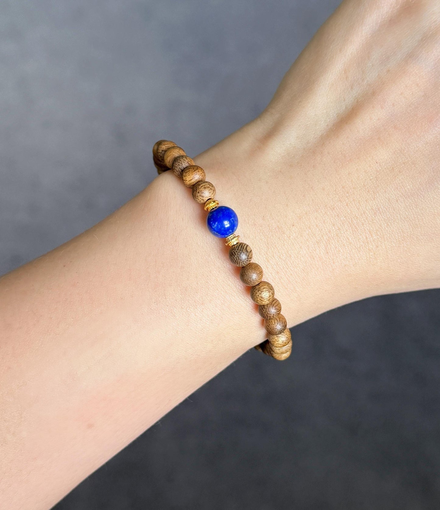 6mm Natural Agarwood and Lapis Lazuli Bracelet | Meditation Jewelry