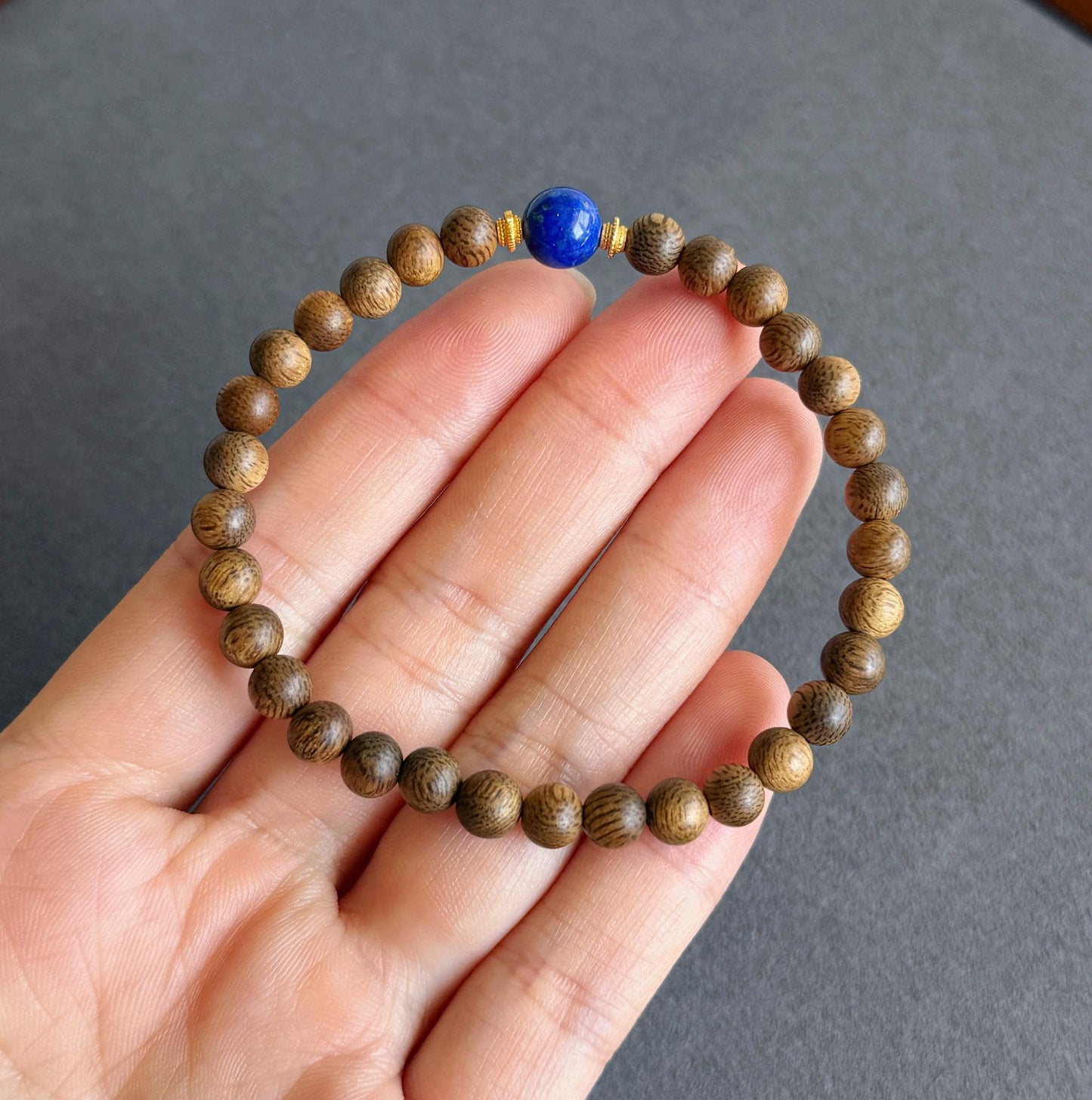 6mm Natural Agarwood and Lapis Lazuli Bracelet | Meditation Jewelry