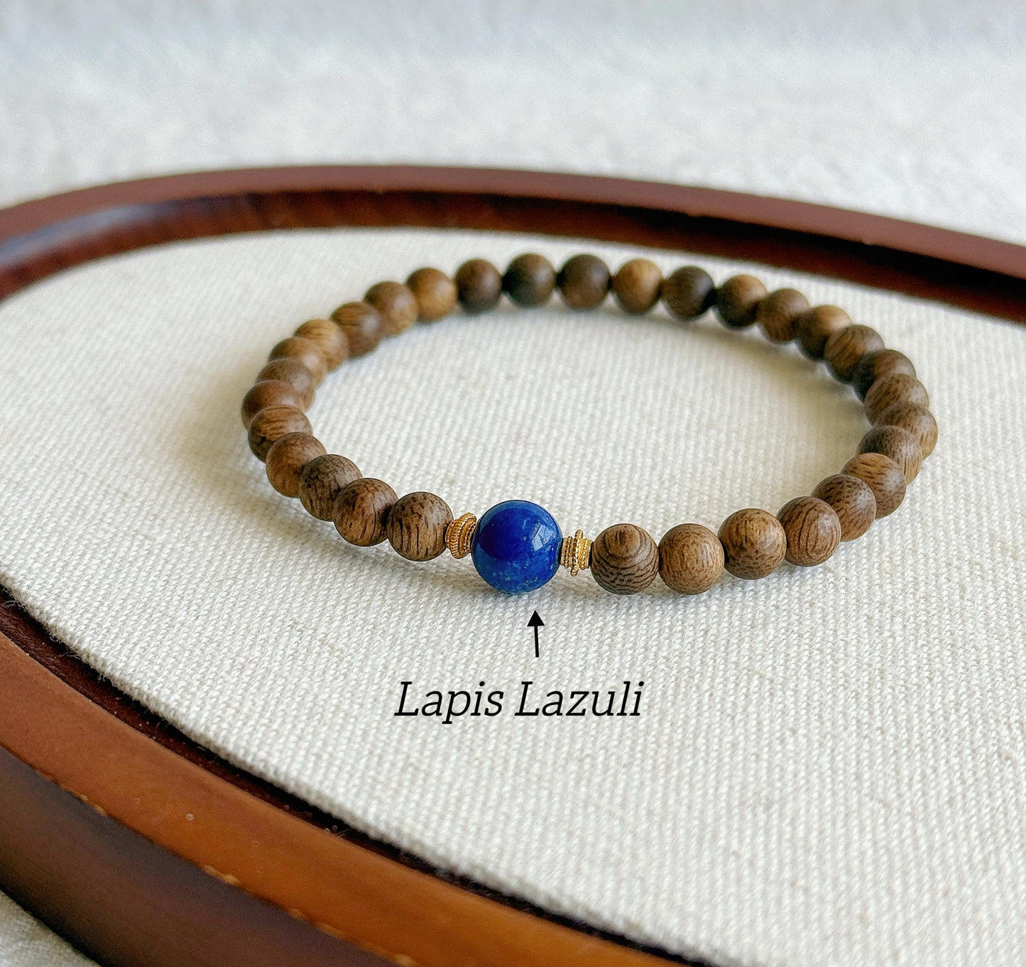 6mm Natural Agarwood and Lapis Lazuli Bracelet | Meditation Jewelry