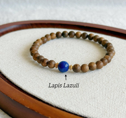 6mm Natural Agarwood and Lapis Lazuli Bracelet | Meditation Jewelry