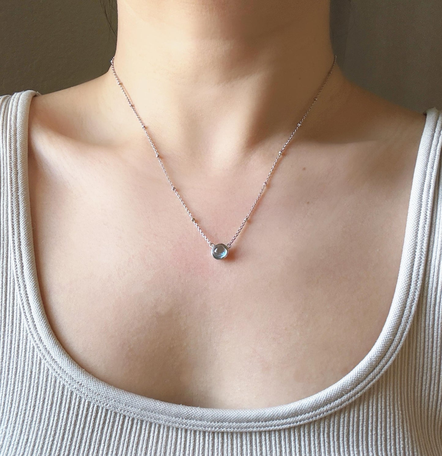 Dainty Gemstone Necklace | Natural Amazonite/Peridot/Blue Topaz Necklace | Minimalist S925 Silver Adjustable Necklace