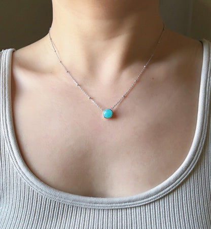 Dainty Gemstone Necklace | Natural Amazonite/Peridot/Blue Topaz Necklace | Minimalist S925 Silver Adjustable Necklace