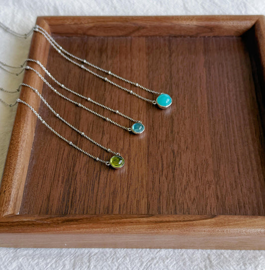 Dainty Gemstone Necklace | Natural Amazonite/Peridot/Blue Topaz Necklace | Minimalist S925 Silver Adjustable Necklace