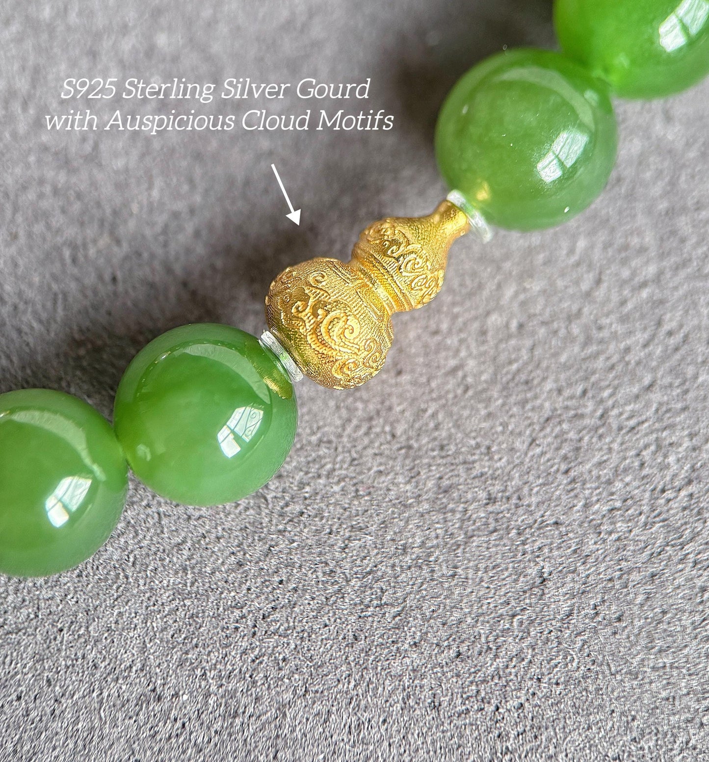 Natural Green Nephrite Jade Bracelet 9mm | Freshwater Pearl | S925 Sterling Silver Gourd Charm | Lucky Jade Jewelry