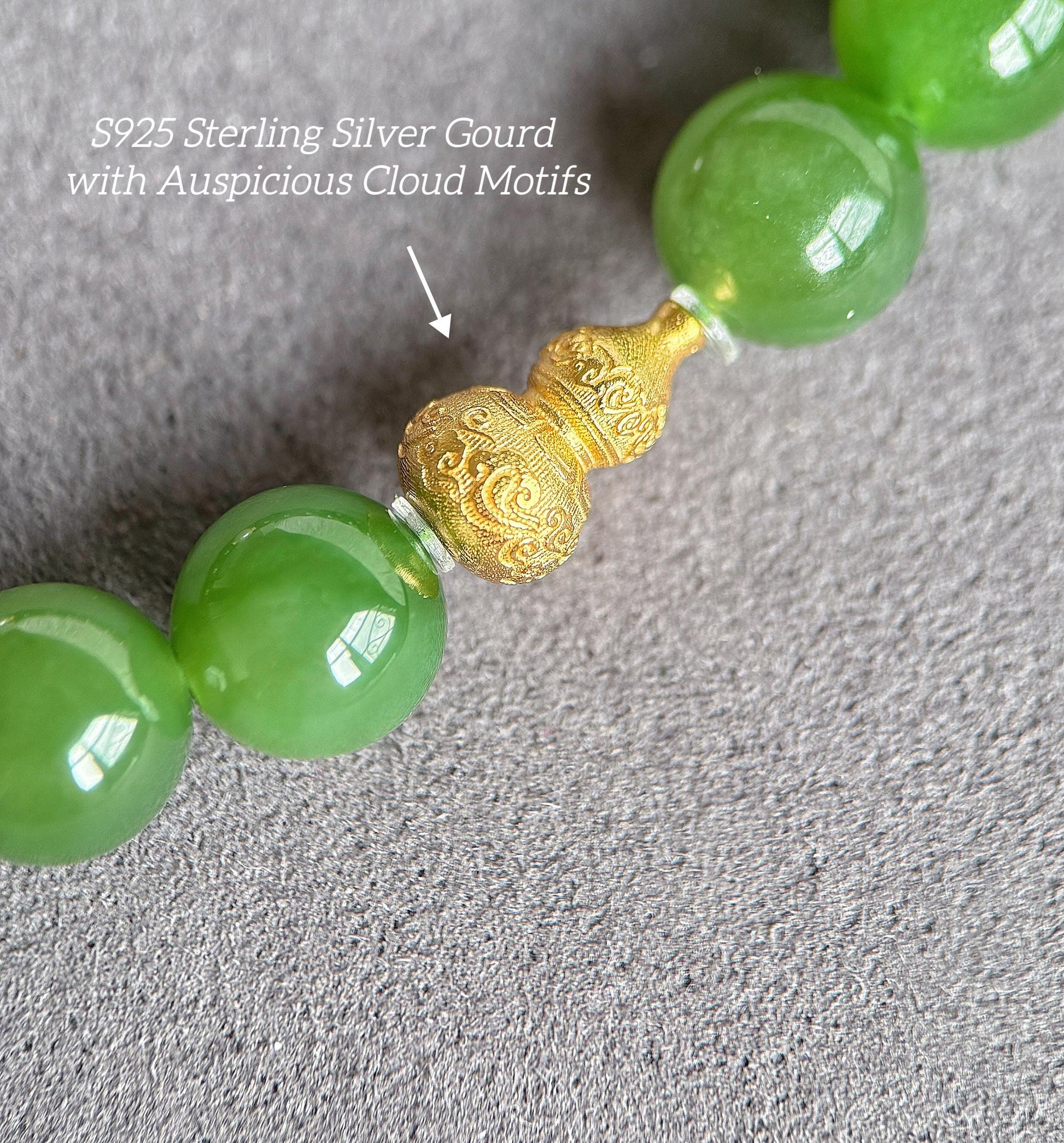 Natural Green Nephrite Jade Bracelet 9mm | Freshwater Pearl | S925 Sterling Silver Gourd Charm | Lucky Jade Jewelry