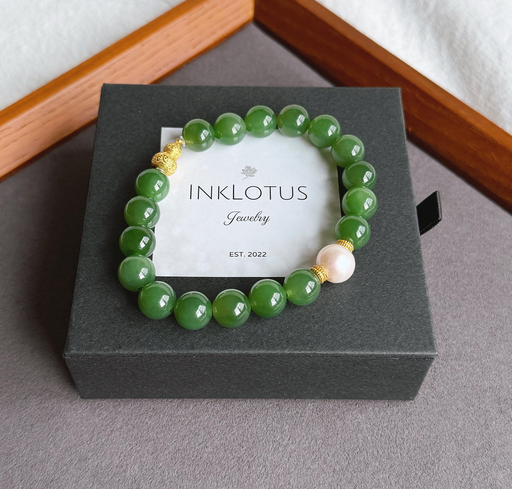 Natural Green Nephrite Jade Bracelet 9mm | Freshwater Pearl | S925 Sterling Silver Gourd Charm | Lucky Jade Jewelry