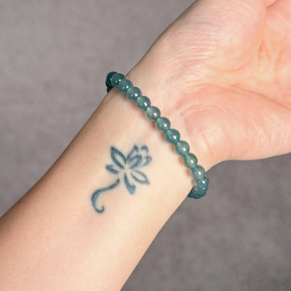 6mm Natural Guatemalan Blue Water Jadeite Bracelet with Freshwater Pearl | S925 Sterling Silver Accents