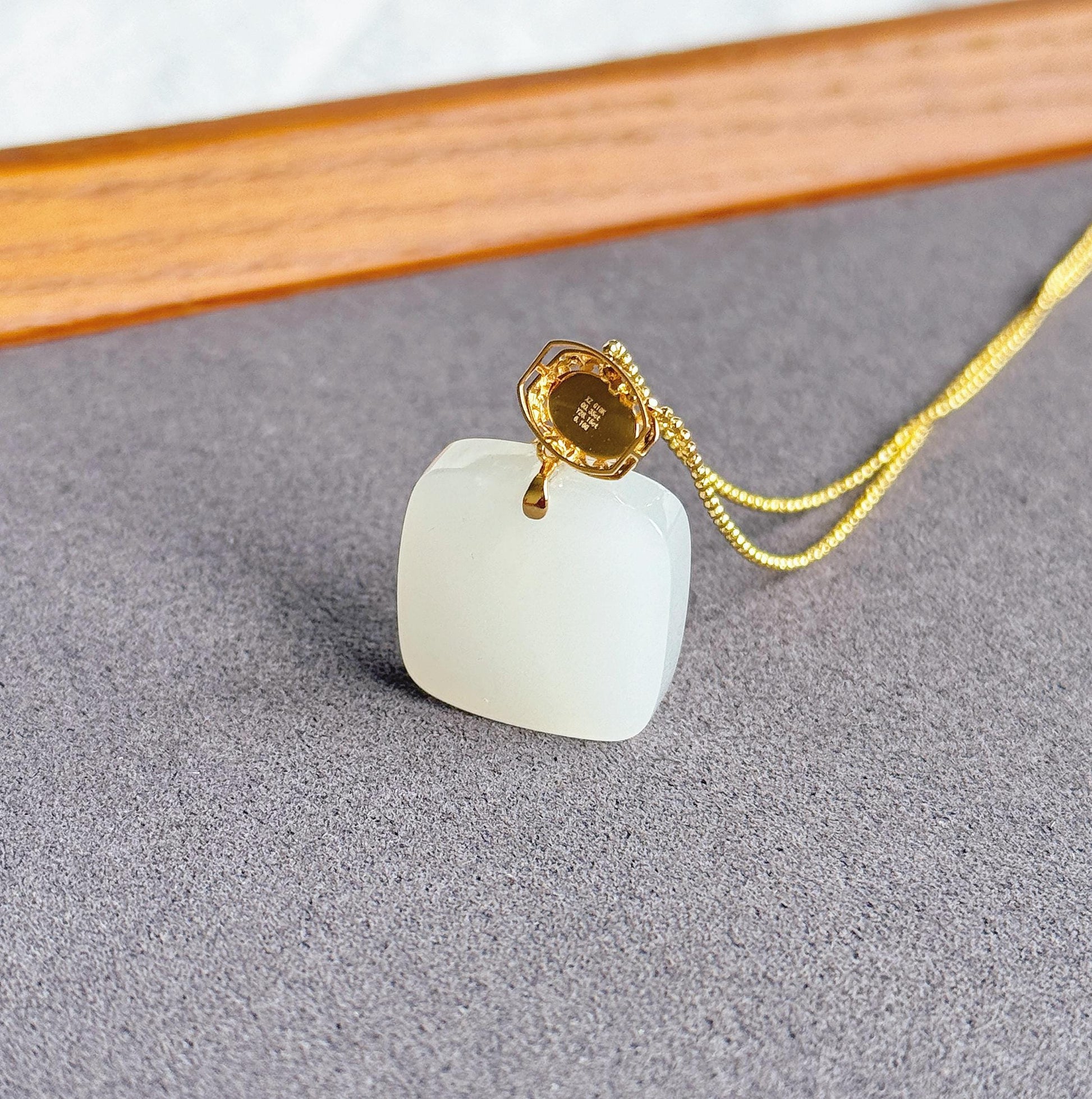 White Nephrite Jade Pendant Necklace | Solid 18K Gold Natural Welo Opal Bail | Fine Jewelry Gift for Her