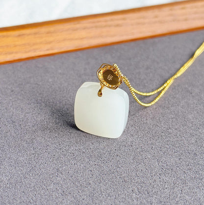 White Nephrite Jade Pendant Necklace | Solid 18K Gold Natural Welo Opal Bail | Fine Jewelry Gift for Her