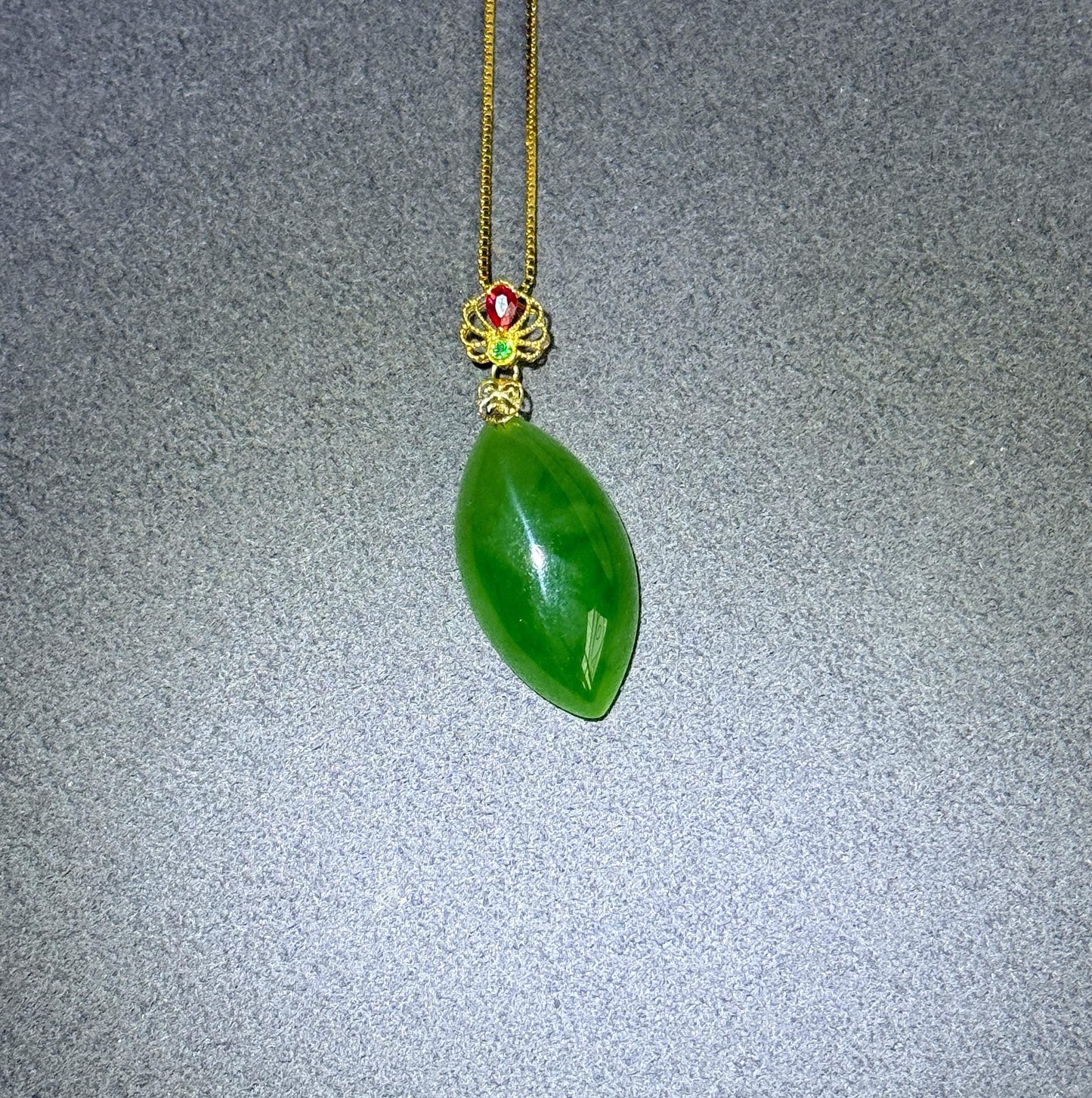 18K Natural Green Nephrite Jade Pendant Necklace | Marquise Jade | Dainty Jewelry Gift for Her