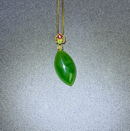 18K Natural Green Nephrite Jade Pendant Necklace | Marquise Jade | Dainty Jewelry Gift for Her