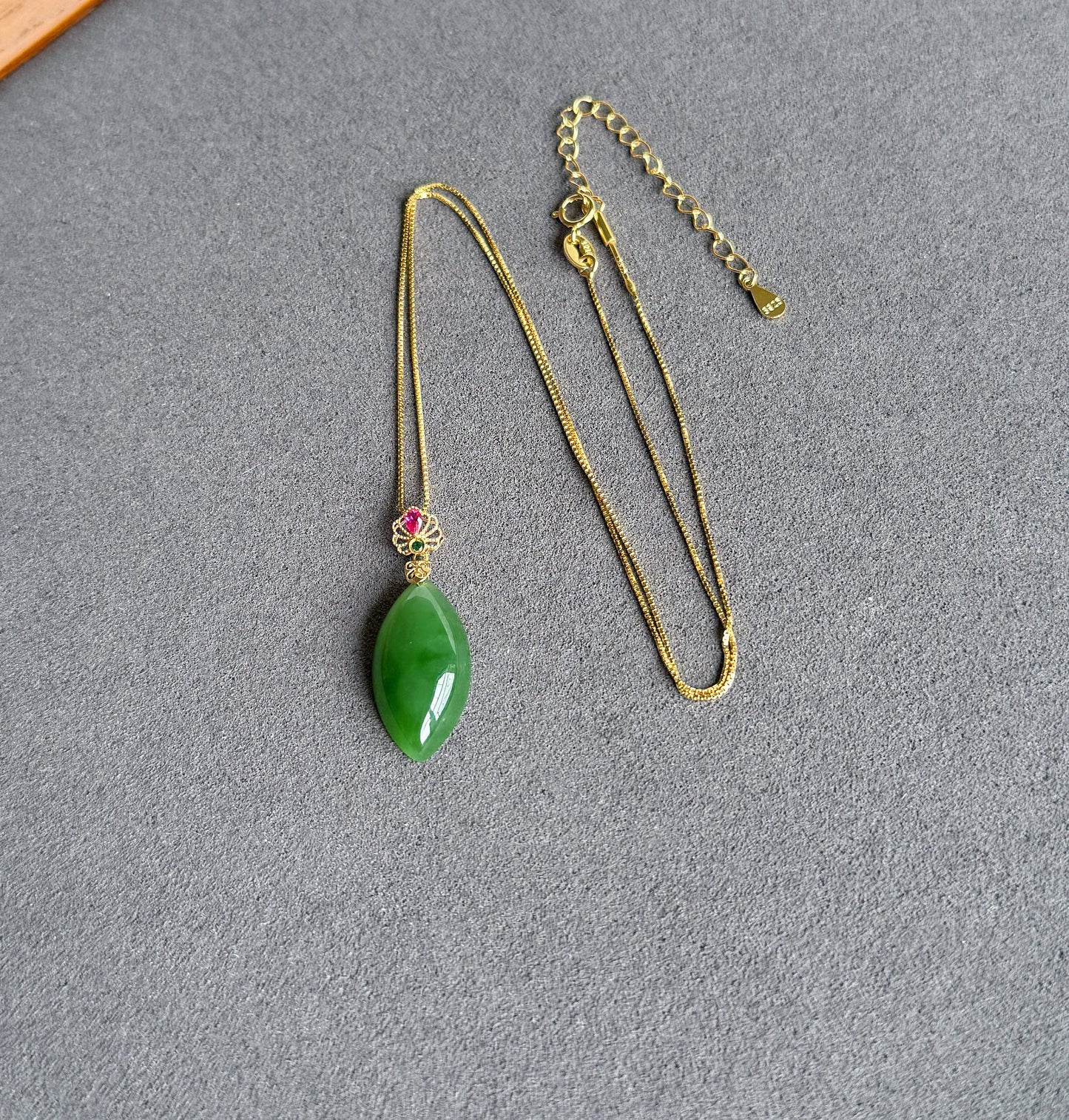 18K Natural Green Nephrite Jade Pendant Necklace | Marquise Jade | Dainty Jewelry Gift for Her