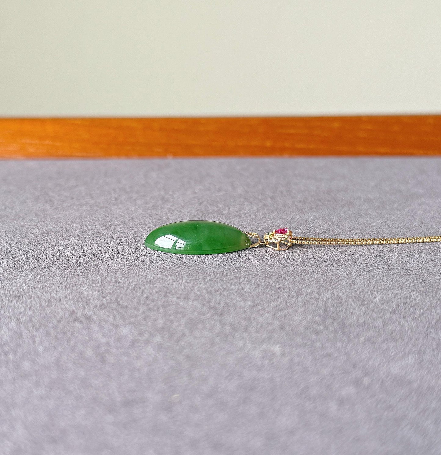 18K Natural Green Nephrite Jade Pendant Necklace | Marquise Jade | Dainty Jewelry Gift for Her