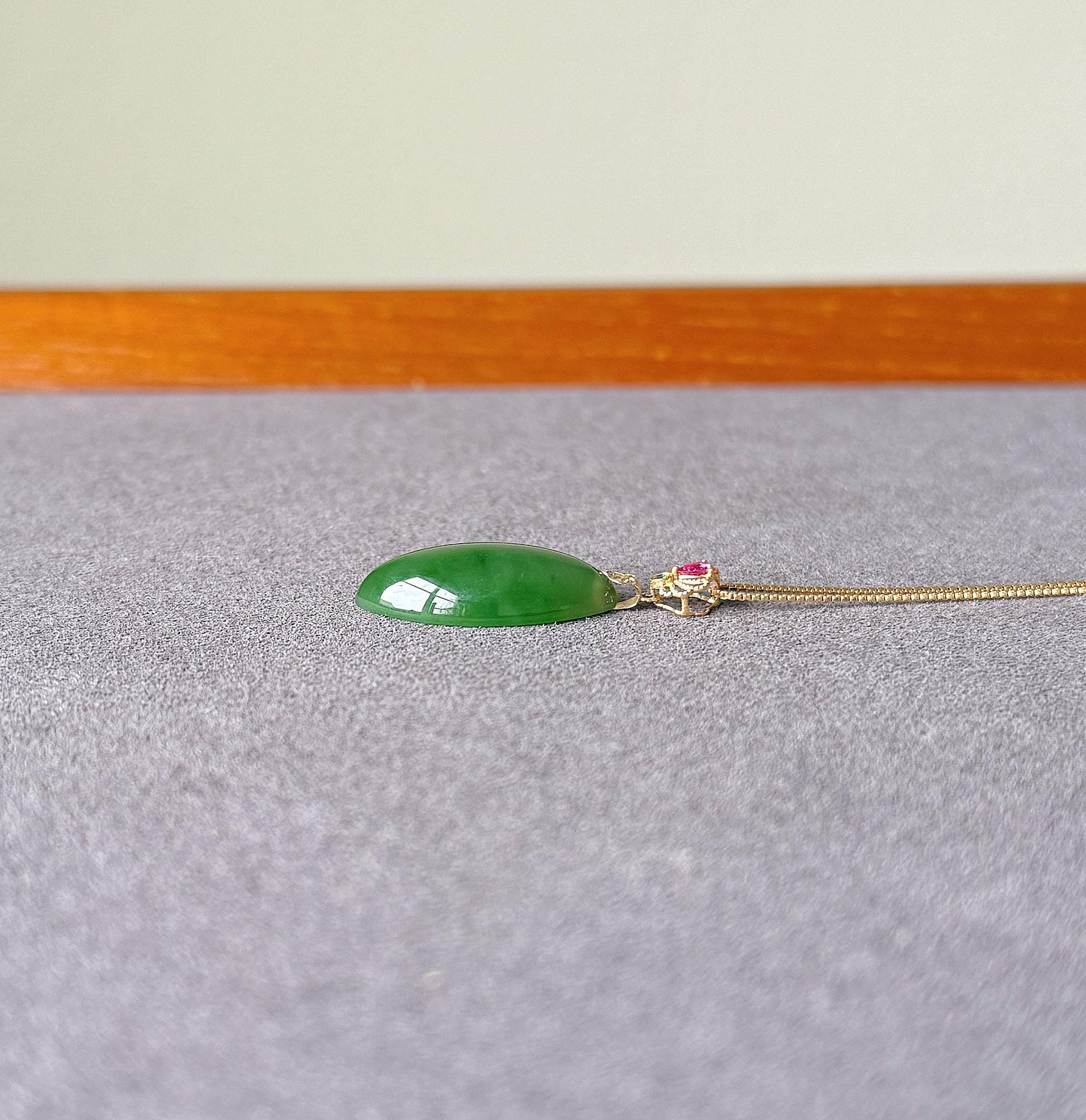 18K Natural Green Nephrite Jade Pendant Necklace | Marquise Jade | Dainty Jewelry Gift for Her