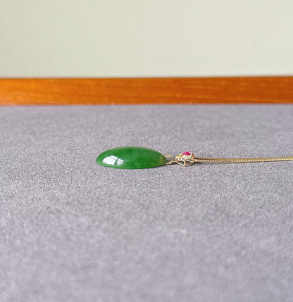 18K Natural Green Nephrite Jade Pendant Necklace | Marquise Jade | Dainty Jewelry Gift for Her