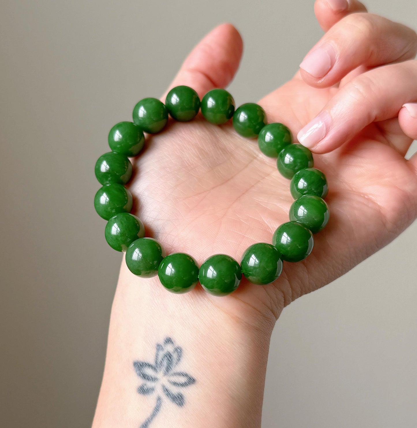 12mm Rich Imperial Green Nephrite Jade Bracelet | Certificate Included | Top-quality Natural Jade | Luxury Statement Jewelry