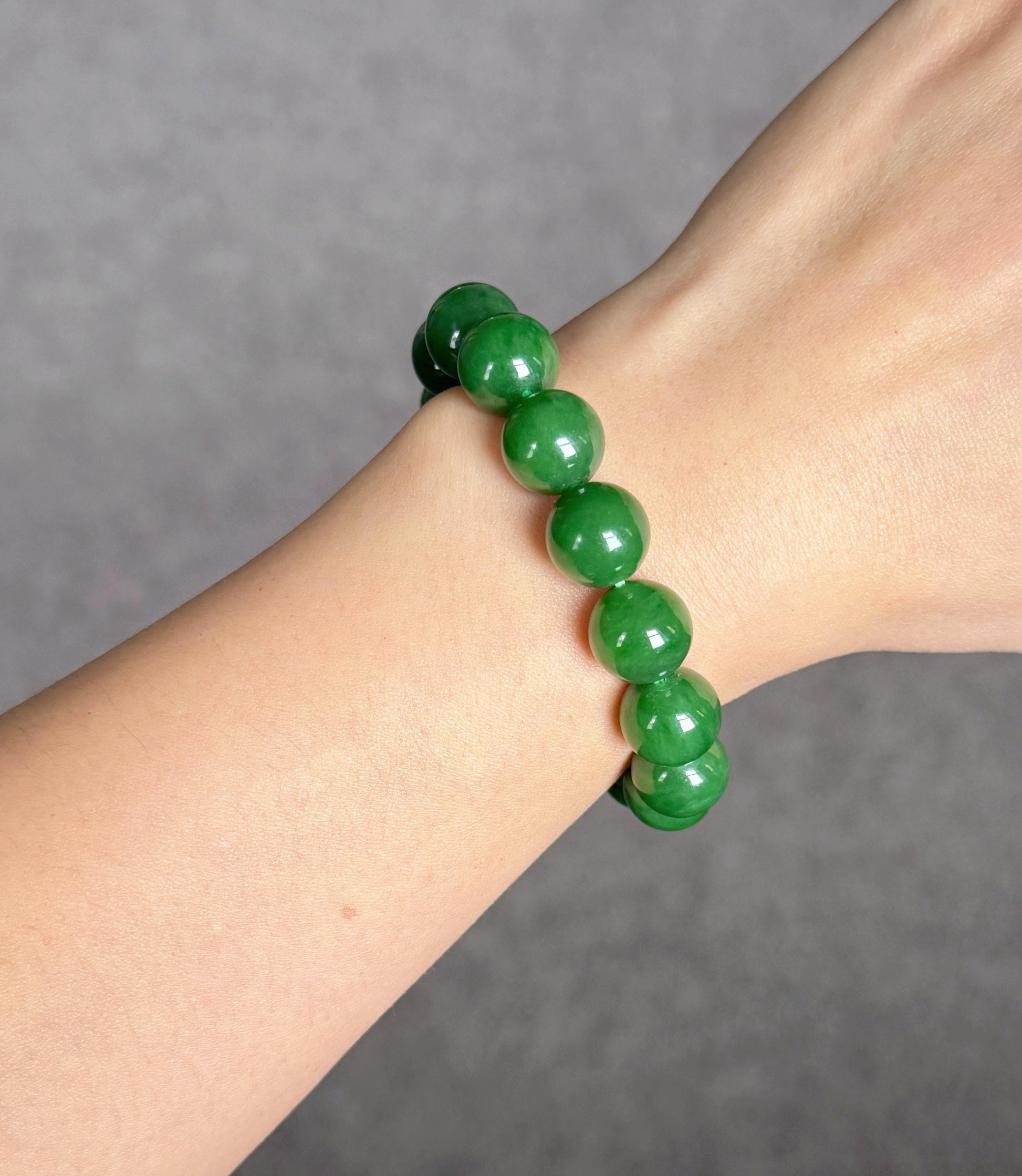12mm Rich Imperial Green Nephrite Jade Bracelet | Certificate Included | Top-quality Natural Jade | Luxury Statement Jewelry