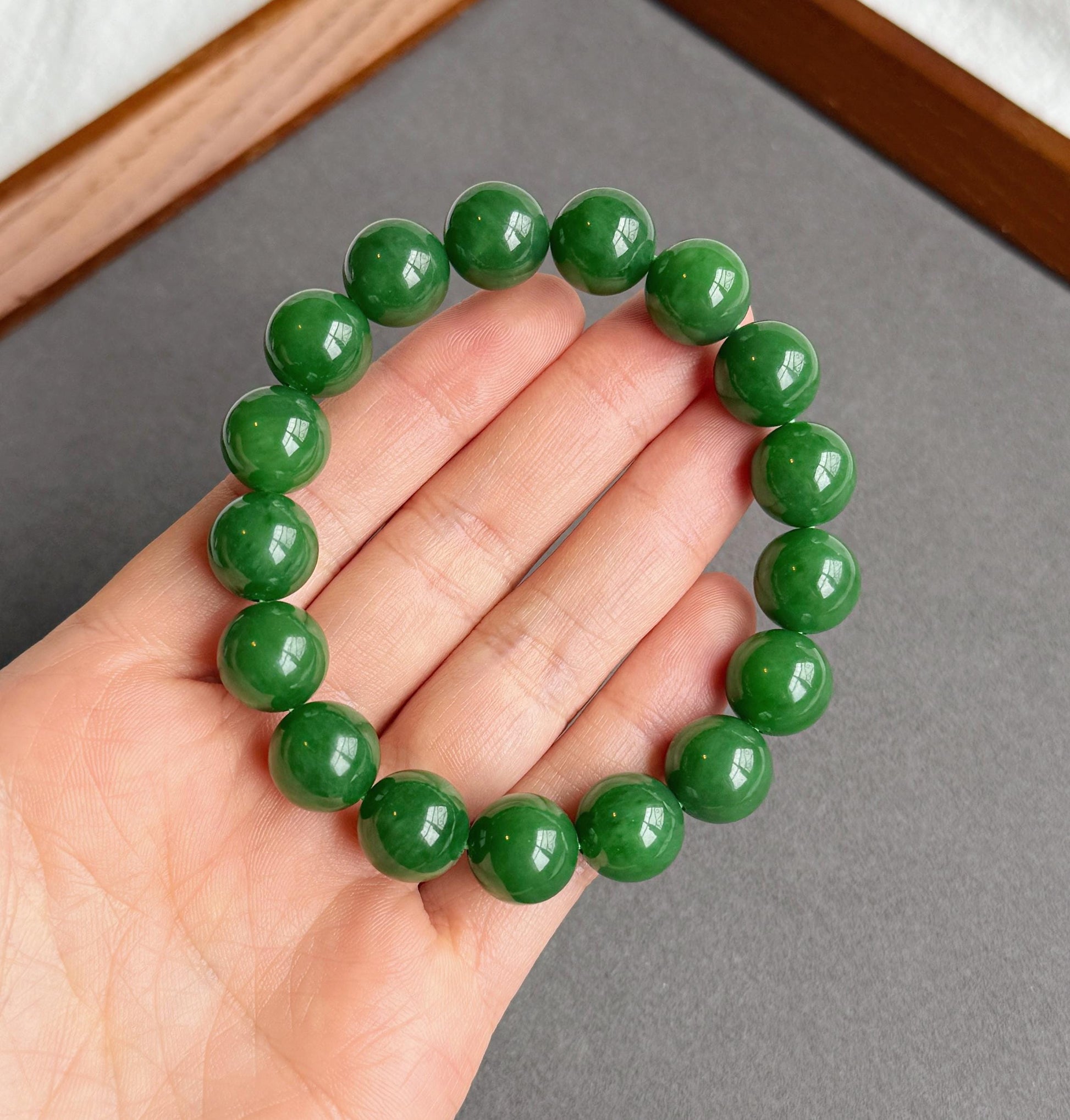 12mm Rich Imperial Green Nephrite Jade Bracelet | Certificate Included | Top-quality Natural Jade | Luxury Statement Jewelry