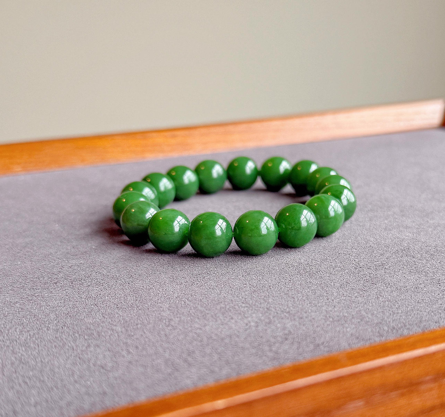 12mm Rich Imperial Green Nephrite Jade Bracelet | Certificate Included | Top-quality Natural Jade | Luxury Statement Jewelry