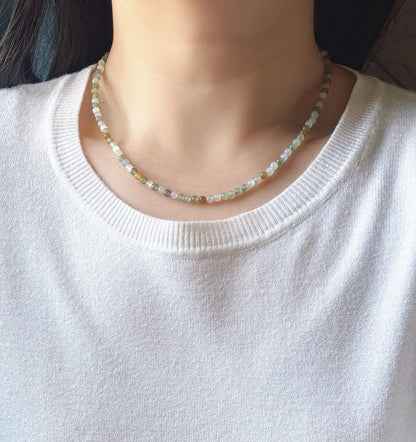 4mm Nephrite Jade Beaded Necklace Choker | Multicolor Gemstone | Adjustable