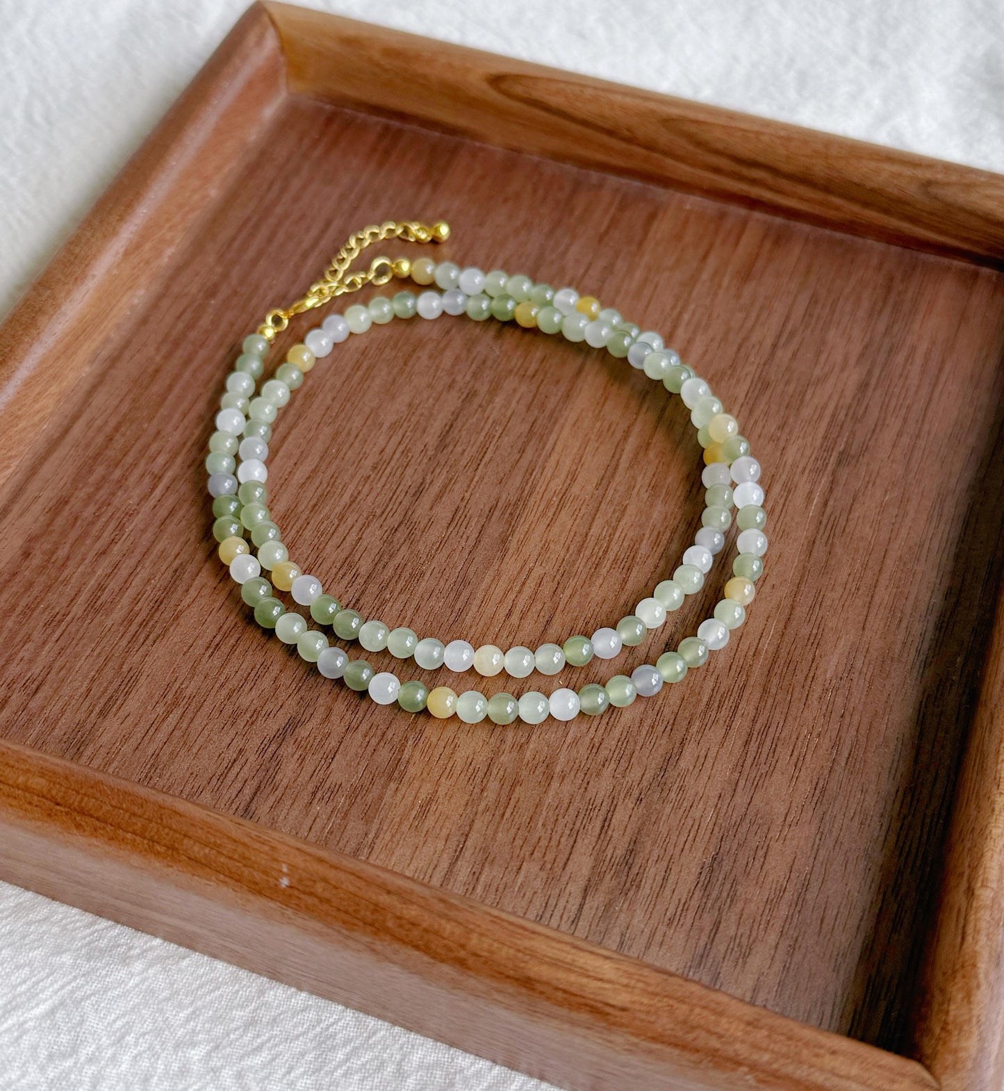 4mm Nephrite Jade Beaded Necklace Choker | Multicolor Gemstone | Adjustable