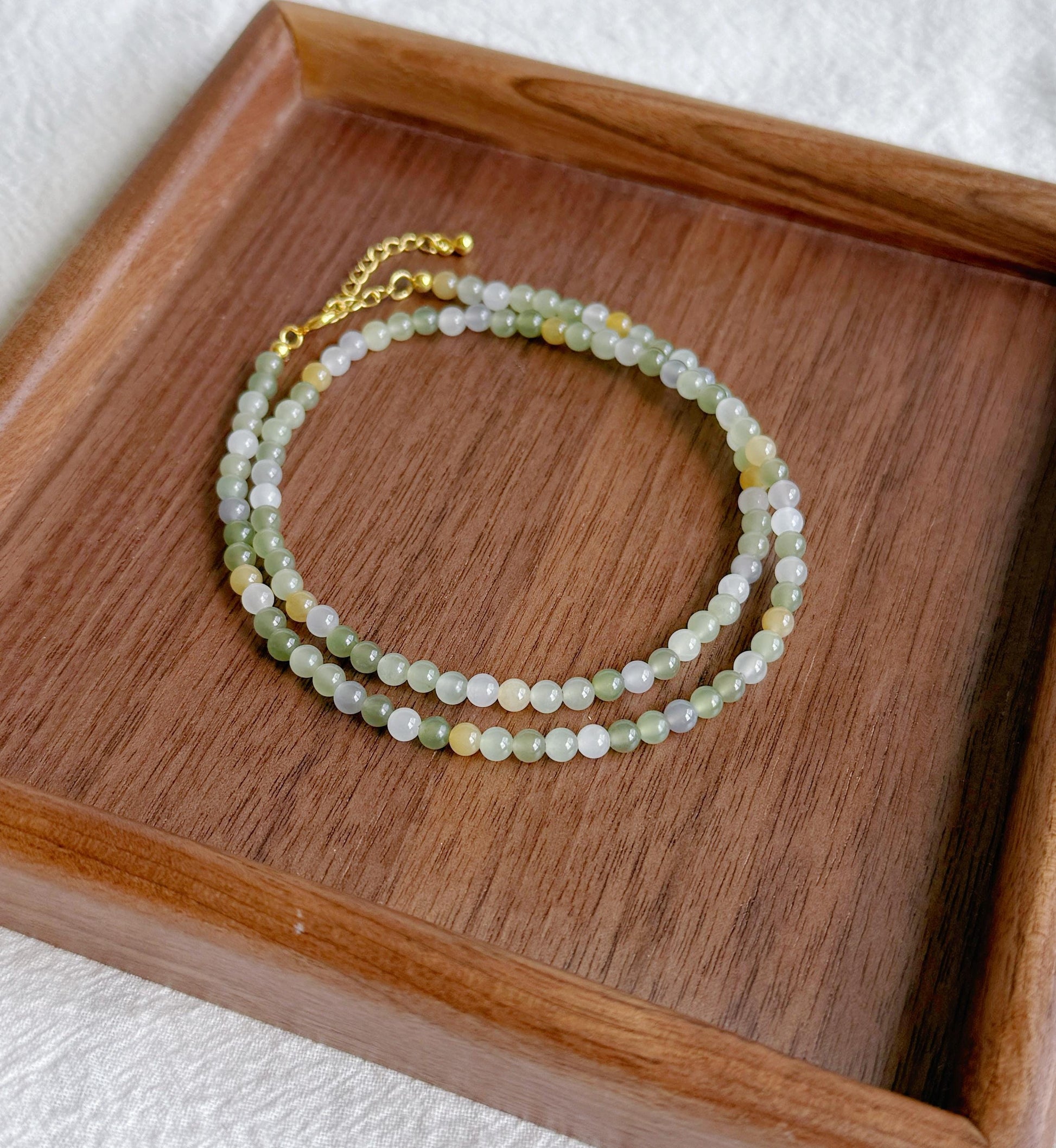 4mm Nephrite Jade Beaded Necklace Choker | Multicolor Gemstone | Adjustable
