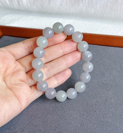 12mm Natural Nephrite Jade Bracelet | Gray Lilac & Soft Green Jade | Rare Pastel Jade Jewelry Gift for Her