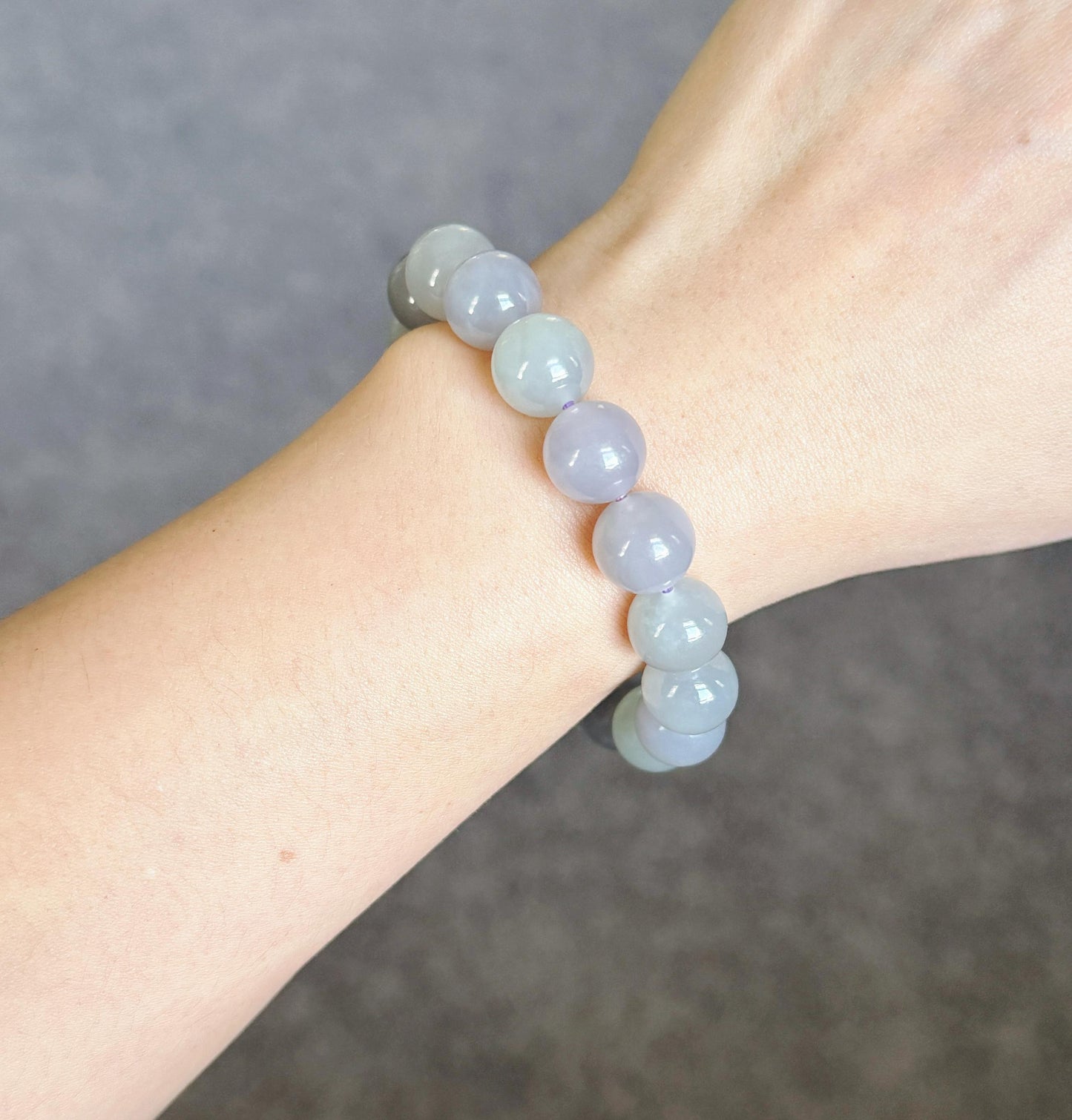 12mm Natural Nephrite Jade Bracelet | Gray Lilac & Soft Green Jade | Rare Pastel Jade Jewelry Gift for Her