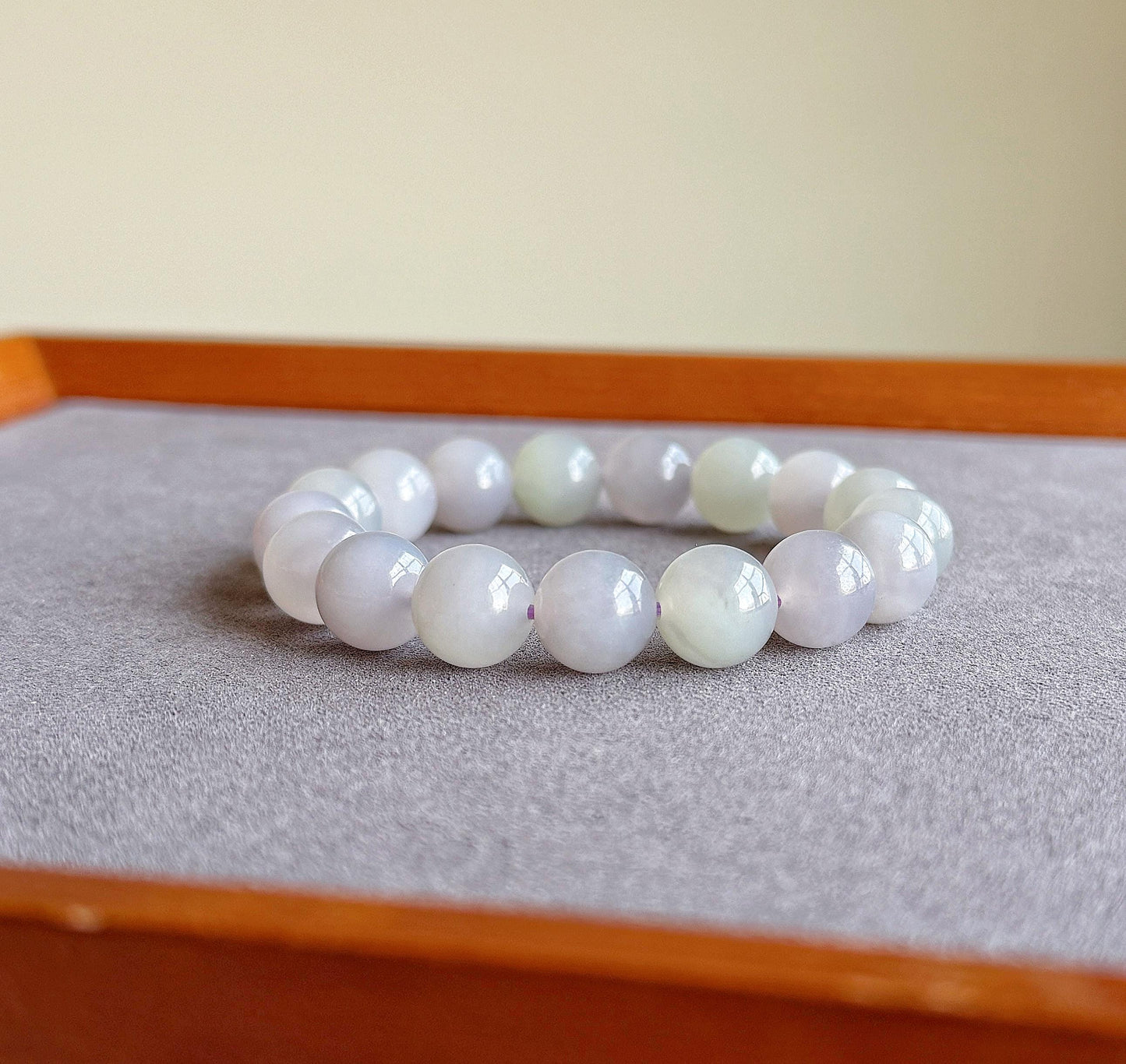 12mm Natural Nephrite Jade Bracelet | Gray Lilac & Soft Green Jade | Rare Pastel Jade Jewelry Gift for Her