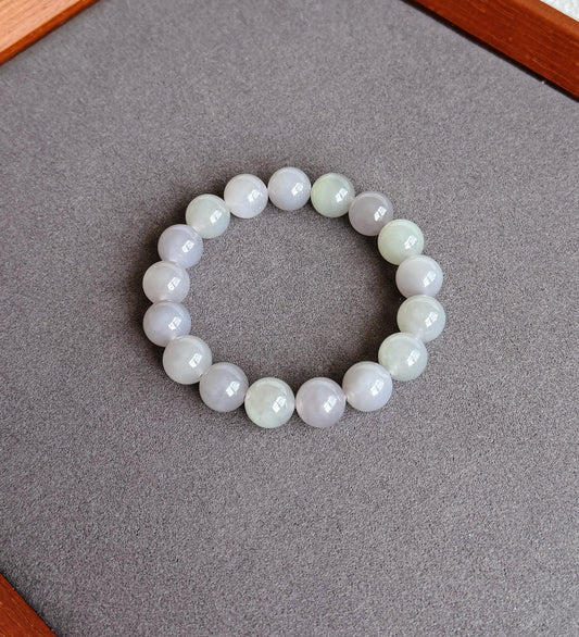 12mm Natural Nephrite Jade Bracelet | Gray Lilac & Soft Green Jade | Rare Pastel Jade Jewelry Gift for Her