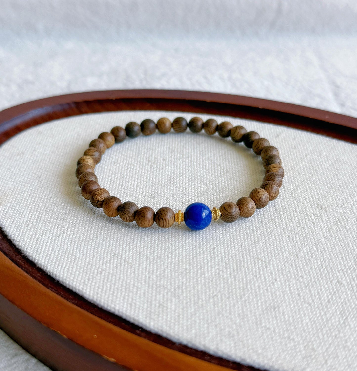 6mm Natural Agarwood and Lapis Lazuli Bracelet | Meditation Jewelry