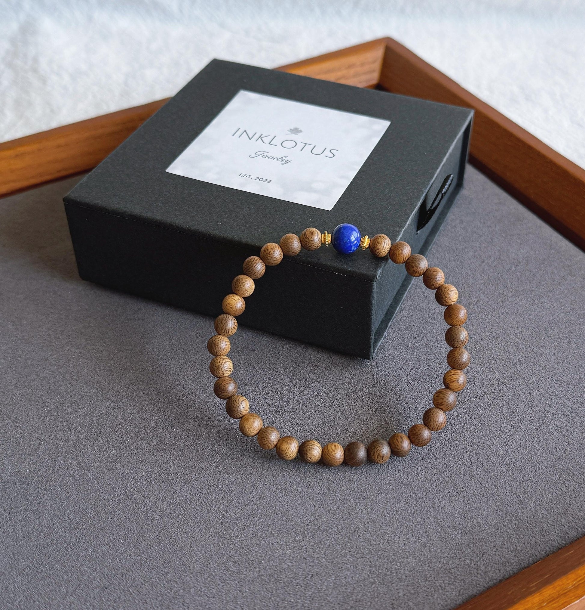 6mm Natural Agarwood and Lapis Lazuli Bracelet | Meditation Jewelry