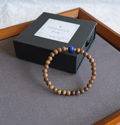 6mm Natural Agarwood and Lapis Lazuli Bracelet | Meditation Jewelry