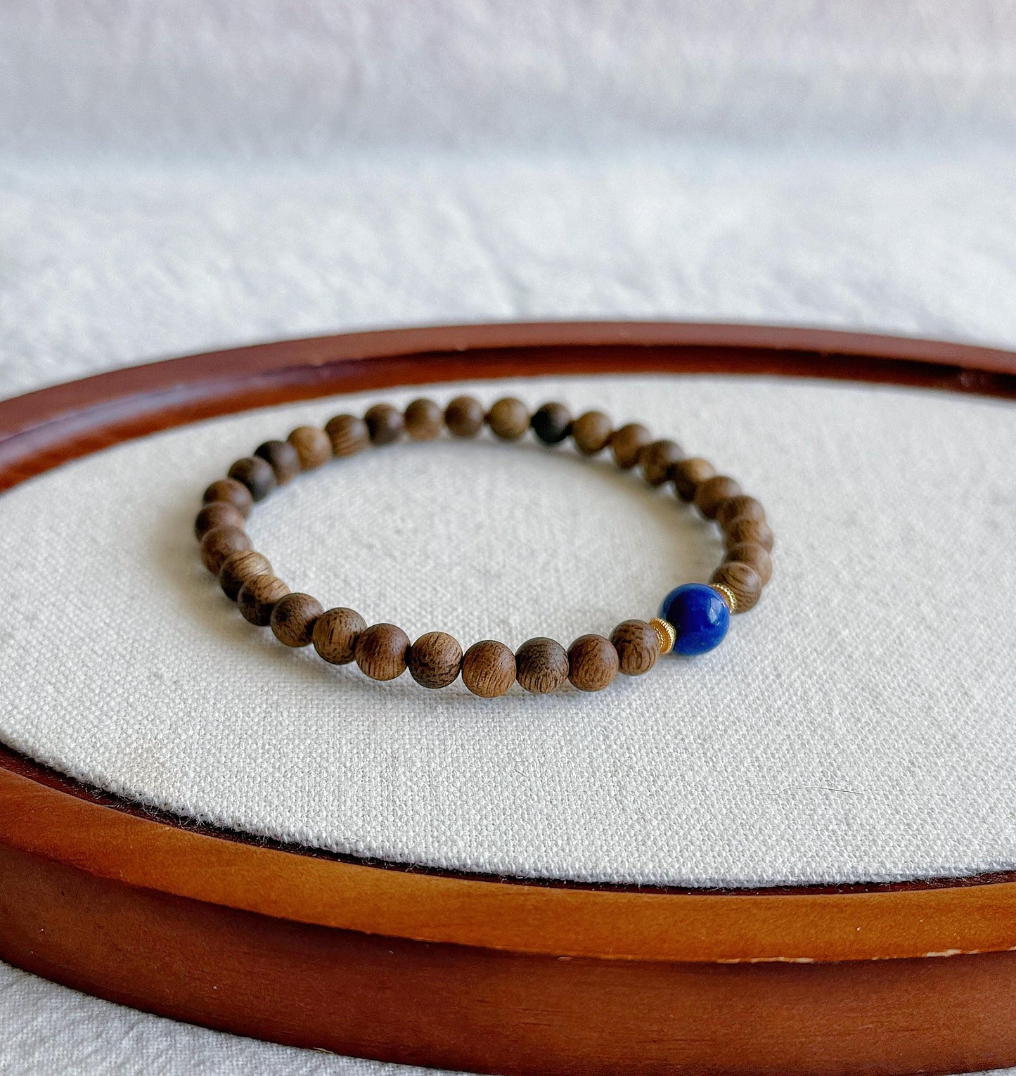 6mm Natural Agarwood and Lapis Lazuli Bracelet | Meditation Jewelry