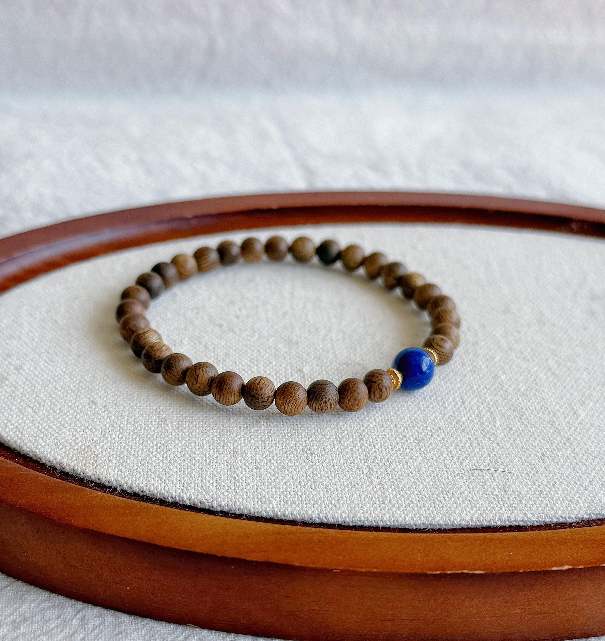 6mm Natural Agarwood and Lapis Lazuli Bracelet | Meditation Jewelry