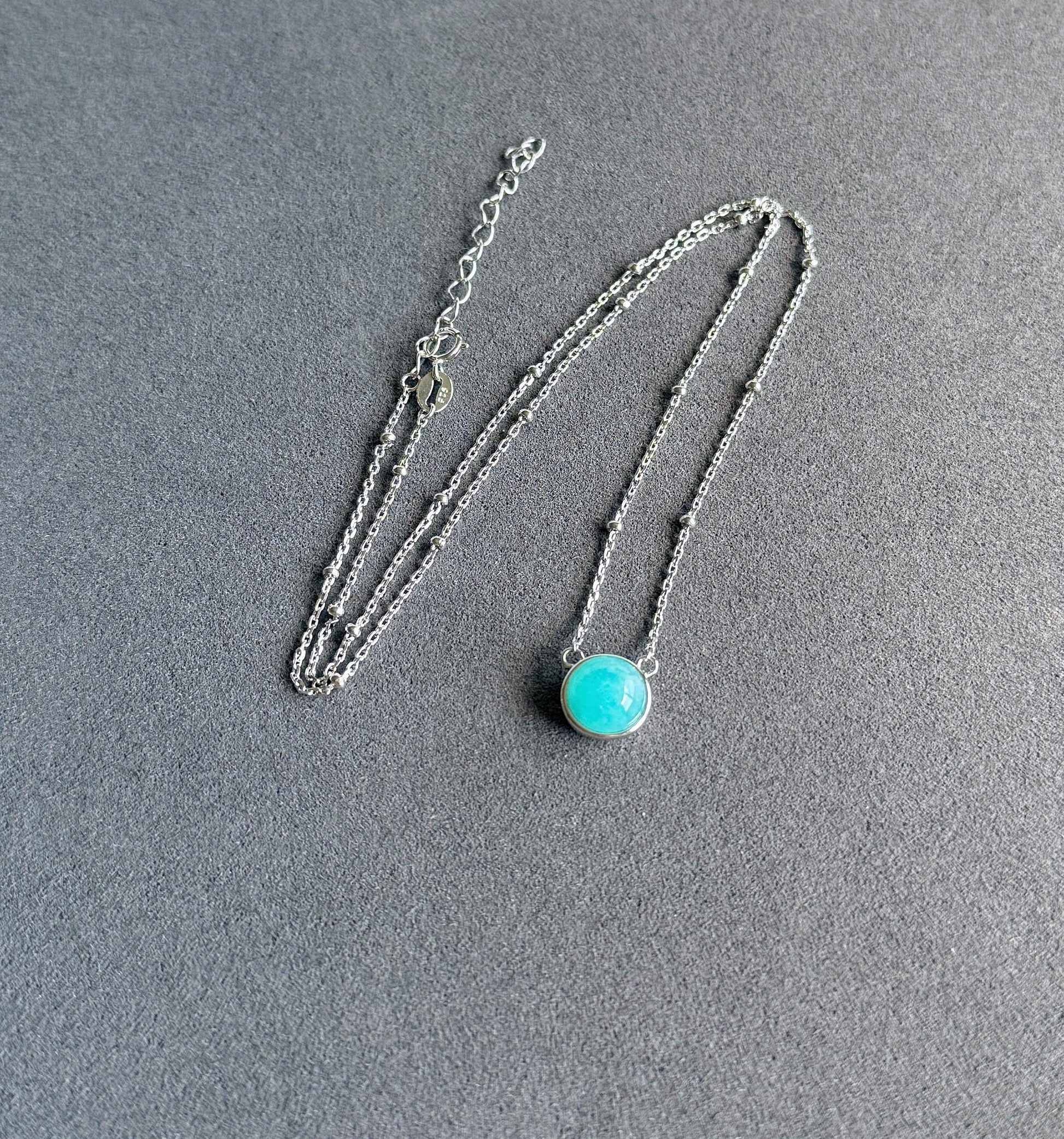 Dainty Gemstone Necklace | Natural Amazonite/Peridot/Blue Topaz Necklace | Minimalist S925 Silver Adjustable Necklace