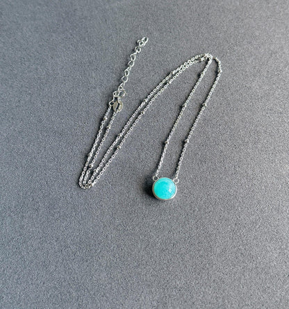 Dainty Gemstone Necklace | Natural Amazonite/Peridot/Blue Topaz Necklace | Minimalist S925 Silver Adjustable Necklace