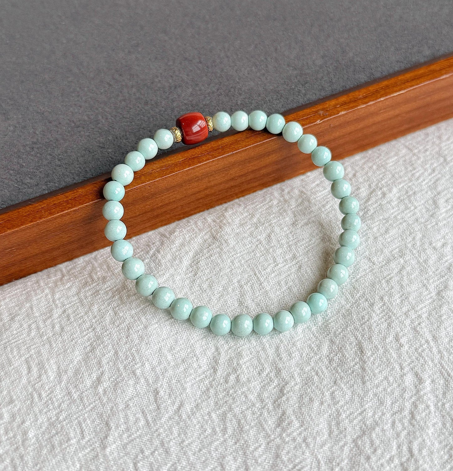 Natural 5mm Turquoise & Red Agate Beaded Bracelet | Untreated Turquoise | 18K Gold Accent Gemstone Jewelry