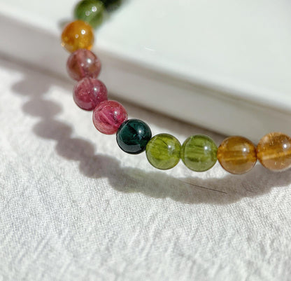 Natural Brazilian Rainbow Tourmaline Bracelet | 6mm Multi-Color Tourmaline Beads | October Birthstone | Fine Jewelry Gift