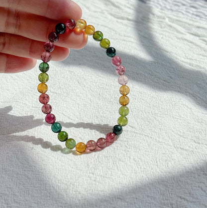 Natural Brazilian Rainbow Tourmaline Bracelet | 6mm Multi-Color Tourmaline Beads | October Birthstone | Fine Jewelry Gift