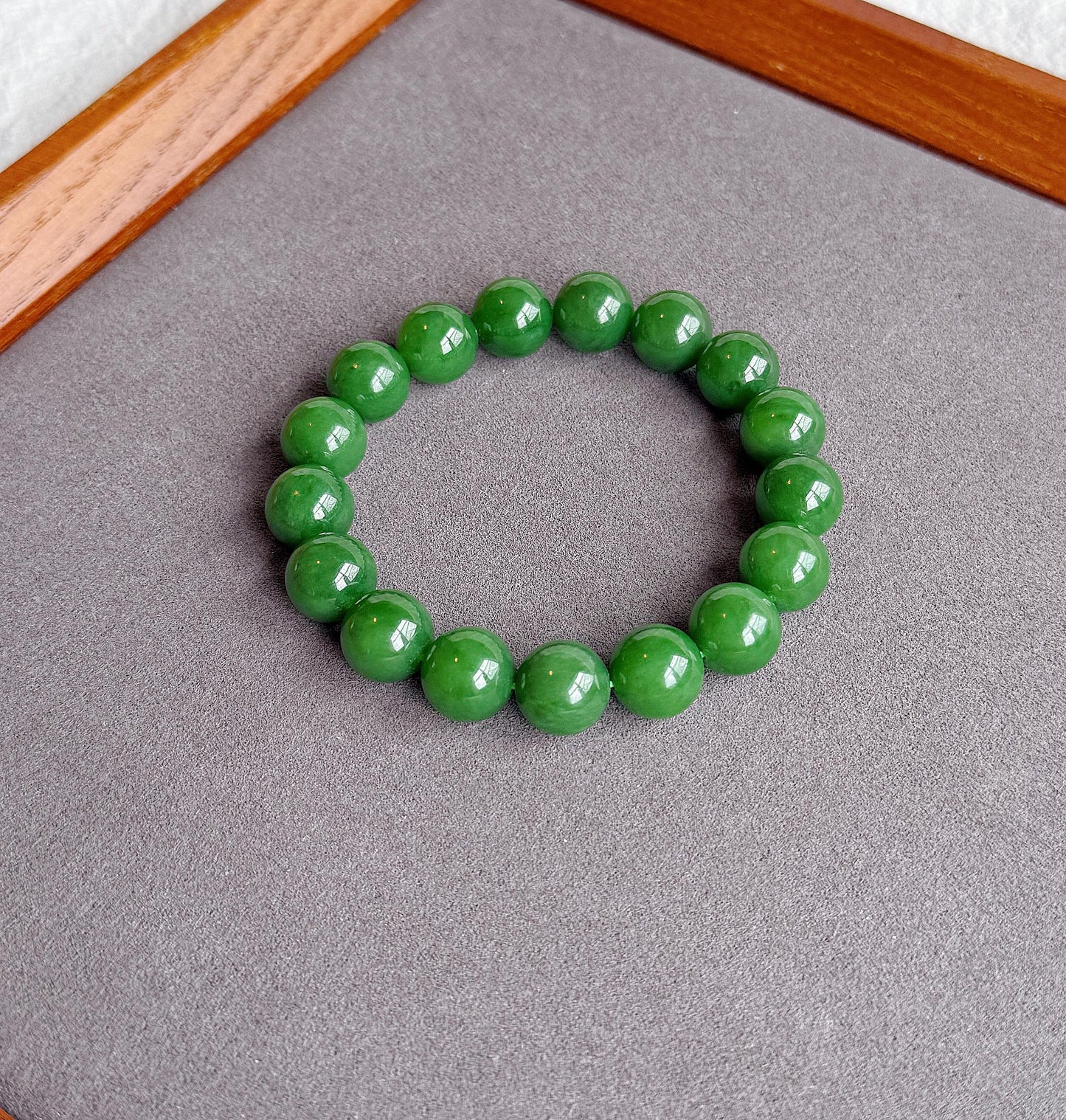 12mm Rich Imperial Green Nephrite Jade Bracelet | Certificate Included | Top-quality Natural Jade | Luxury Statement Jewelry