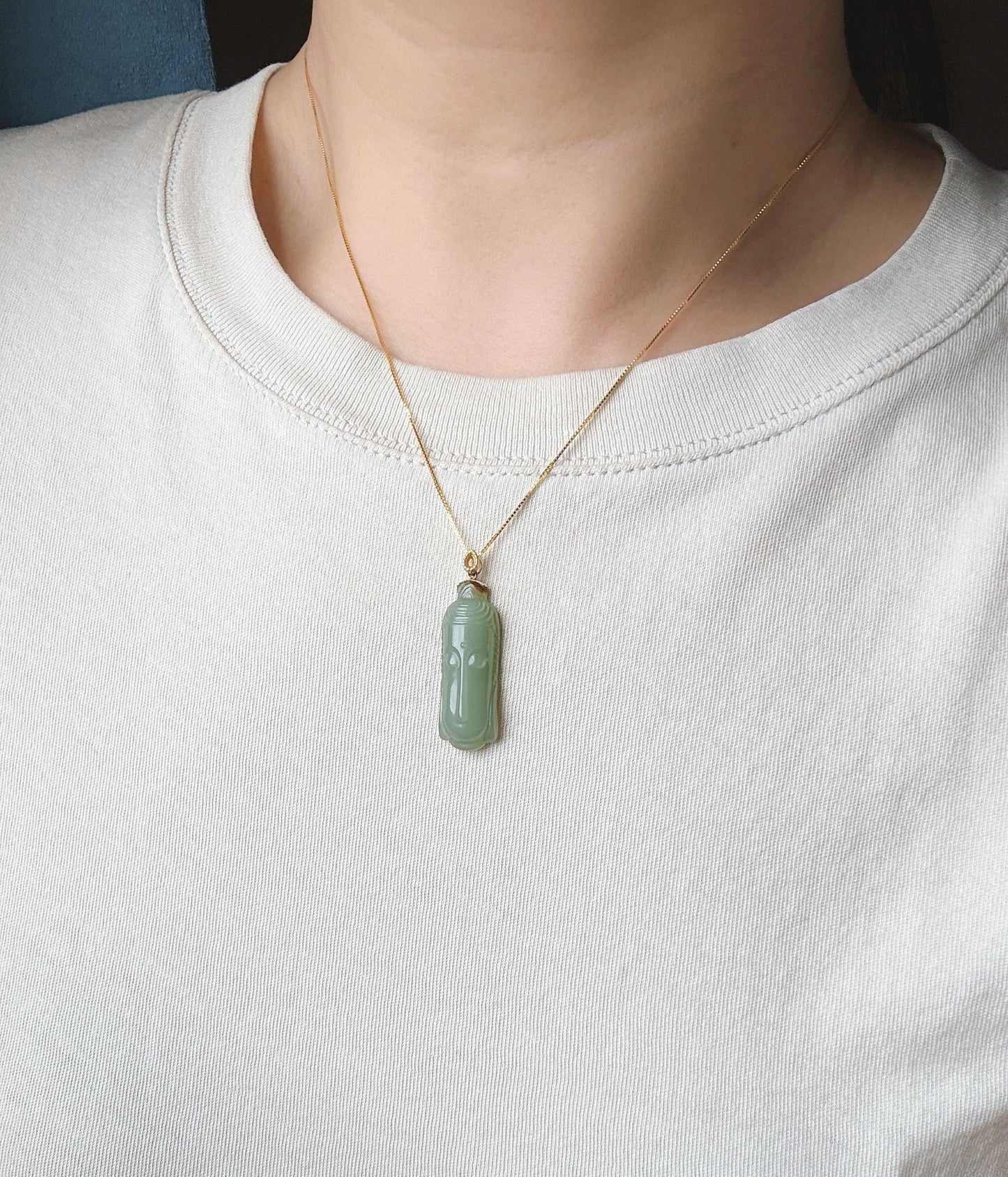 Jade Kuan Yin Pendant | Natural and Certified Nephrite Jade Necklace | 18K Solid Gold Bail | Spiritual Gift