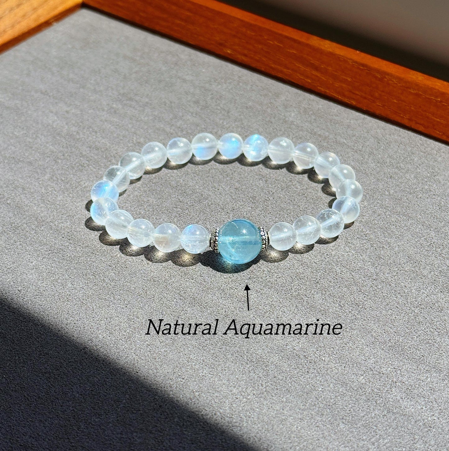 Moonstone & Aquamarine Bracelet | High-Grade Blue Sheen Moonstone 7.5mm | June/March Birthstone | Gift for Her