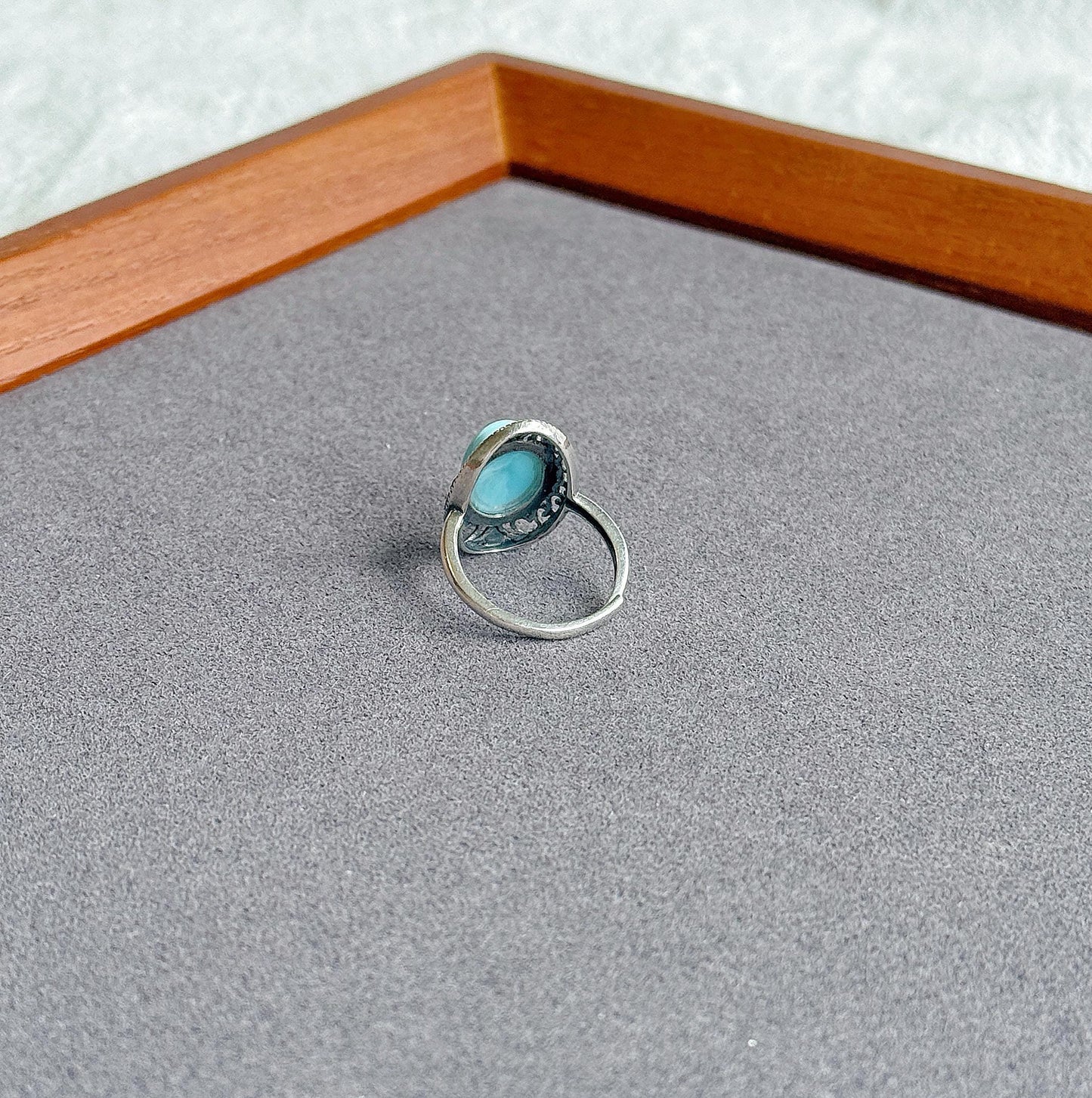 Natural Larimar Ring in S925 Sterling Silver | Adjustable Ring | Vintage Oval Blue Stone Statement Ring | Gift for Her