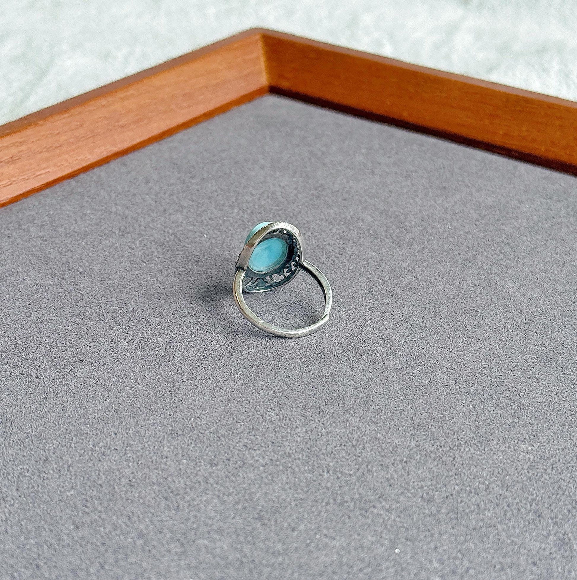 Natural Larimar Ring in S925 Sterling Silver | Adjustable Ring | Vintage Oval Blue Stone Statement Ring | Gift for Her