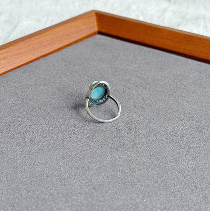 Natural Larimar Ring in S925 Sterling Silver | Adjustable Ring | Vintage Oval Blue Stone Statement Ring | Gift for Her
